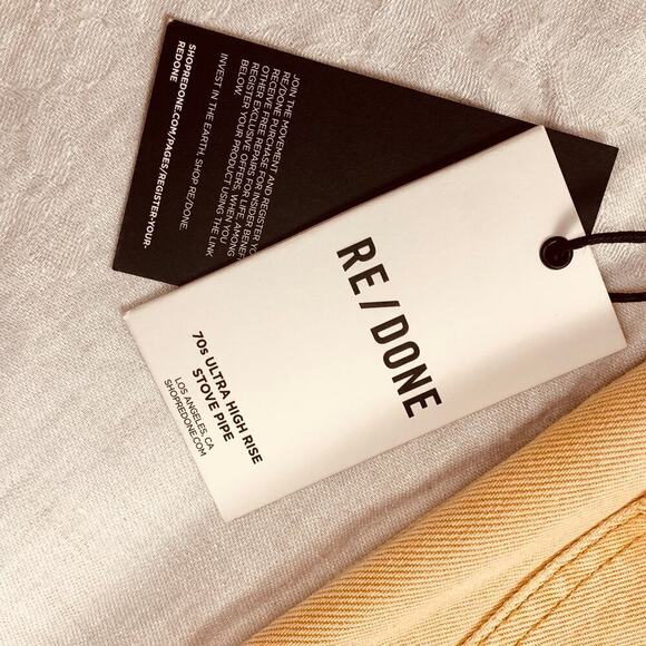 RE/DONE Desert Sand Rigid 70's Ultra High Rise Stove Pipe Raw Hem - Size 28 - Picture 6 of 8